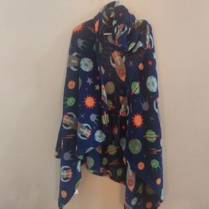 Children's Space Rocket Hooded Throw - Navy with Bright Planets